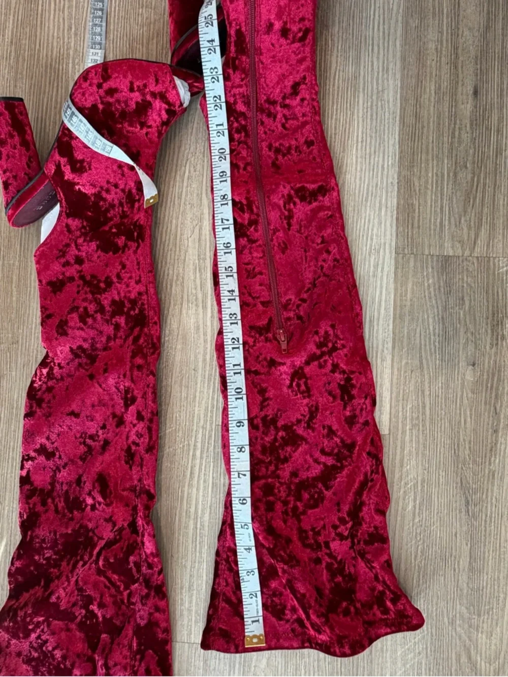 Red Velvet Over-the-Knee‎ Peep-Toe Heels